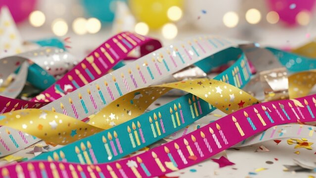Vibrant streamers and confetti on a festive table