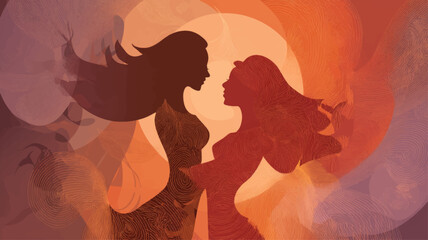 Elegant silhouettes of women celebrating Galentine&rsquo;s Day representing female friendship, empowerment, love, sisterhood, and modern feminine lifestyle background.