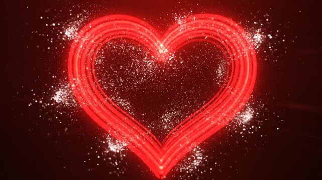 Sparkling Heart Love Animation: Red Abstract Background with Glowing Particles