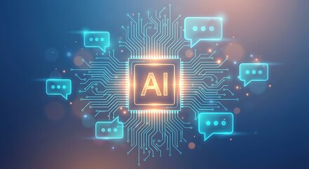 Artificial intelligence concept with glowing AI chip and chatbots