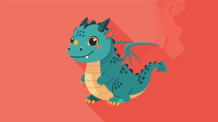 Obraz premium Cartoon Dragon Illustration with Green Scales.