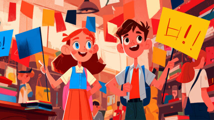 Children Celebrating International Mother Language Day With Flags and Symbols Promoting Multilingual Education and Cultural Diversity