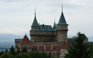 Fototapeta premium Bojnice Castle (Bojnický zámok): Fairytale Romantic Castle in Slovakia, Central Europe