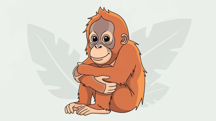 Cartoon Orangutan Sitting with Folded Arms.