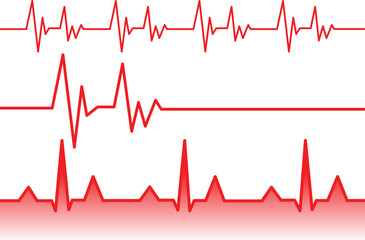 Red electrocardiogram lines on white background representing heart rhythm and health