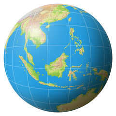 View of the Earth Globe from Space showing the country Brunei in the center of the image.