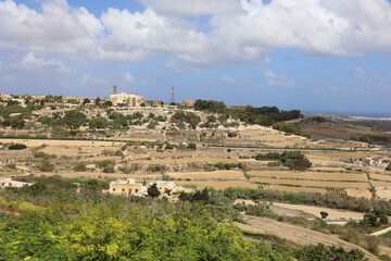 Obraz premium Panoramis view from the Mdina fortress of the rural area and fields Around Mdina Panorama View Malta