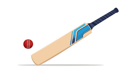 Cricket Bat and Ball Illustration on White Background