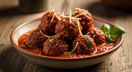 Savory ground meat spheres simmered in rich tomato sauce with shredded cheese and fresh herbs.