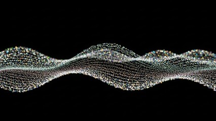 Vibrant digital wave of sparkling particles on black background