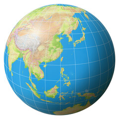 View of the Earth Globe from Space showing the country Taiwan in the center of the image.