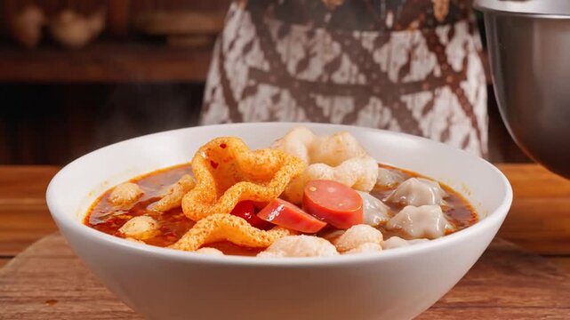 Indonesian Street Food: Spicy Meatball Soup (Bakso Aci)