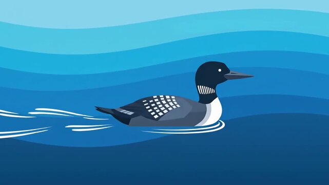 Animated Common Loon Swimming Peacefully On Water With Gentle Waves Background Video