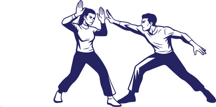 Two individuals practicing martial arts vector illustration