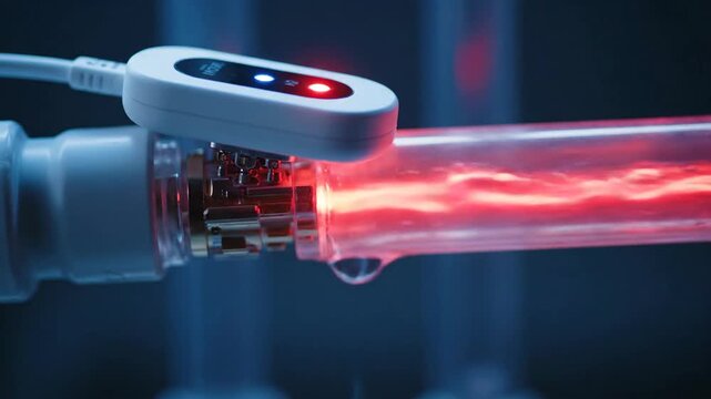 Clear tube with liquid and electronic device with plug attached.