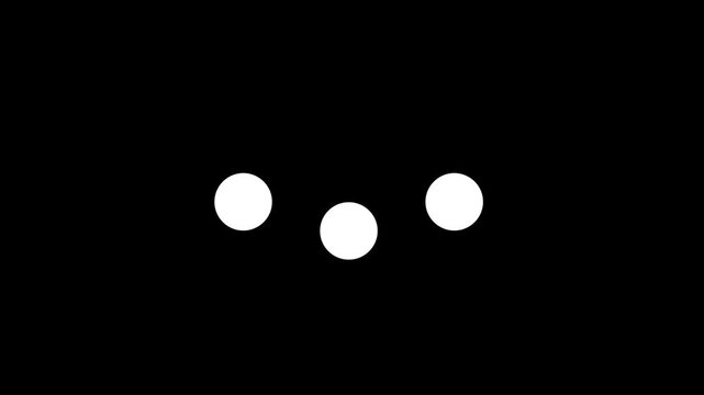 Animated loading dots ellipsis on transparent background with alpha channel, smooth looping motion graphic for waiting and processing state, three dots animation for interface feedback pause indicator