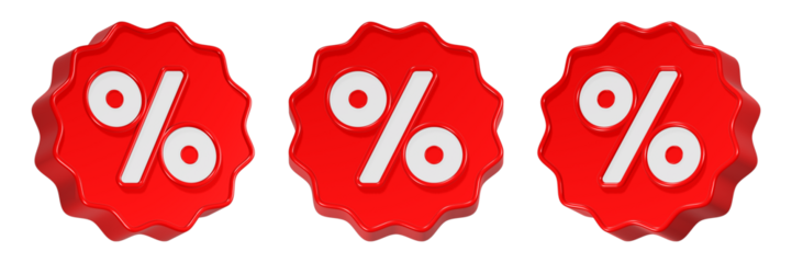 percent icon 3d render red jagged button