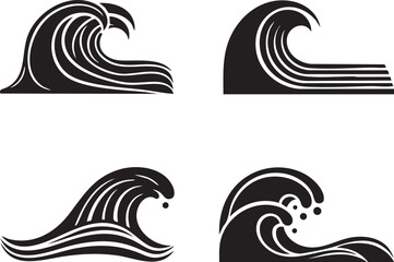 Fototapeta premium Illustrations of ocean waves in various styles showcasing wave dynamics and movement