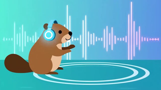 Animated Beaver Dj With Headphones Producing Music Rhythmically in a Virtual Environment