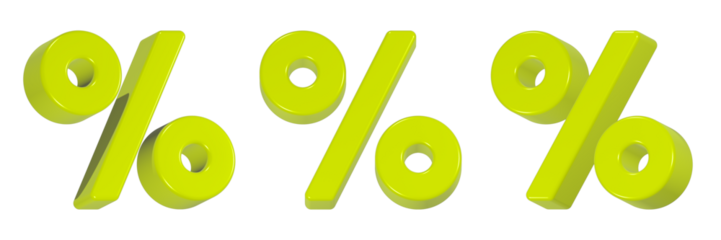 percent icon 3d render yellow color