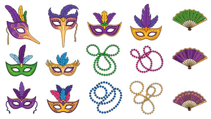Mardi Gras Celebration: Festive Masks Beads and Fans A Vibrant Carnival Collection
