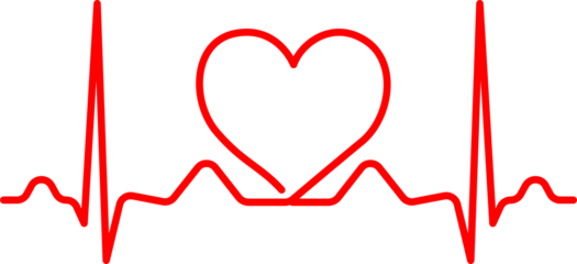 A glowing red heart beat line design element on transparent background
