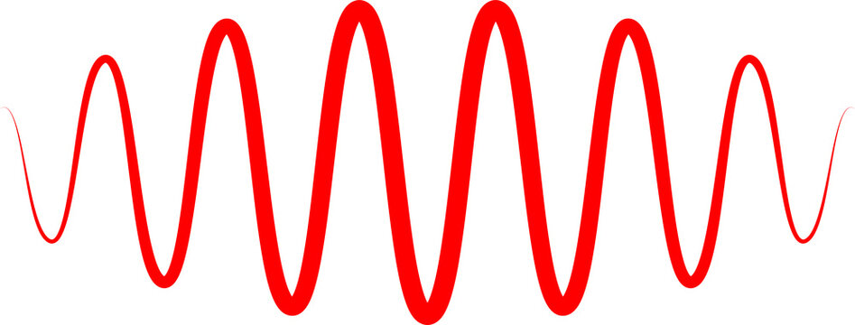 A vibrant red sine wave illustration perfect for science visuals on transparent background