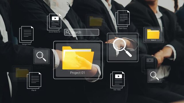 Business Professionals Collaborating with Digital Project Management Tools in a Modern Office Setting, Showcasing Teamwork and Technology Integration Gluon.