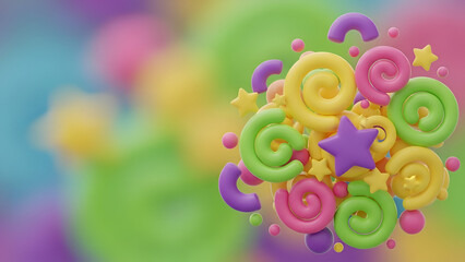 Colorful 3d shapes cluster isolated on transparent background