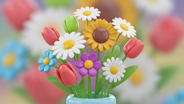 Colorful flower bouquet isolated on transparent background - Powered by Adobe