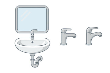 Sink and faucet design with mirror in simple layout for bathroom or kitchen use in a modern style