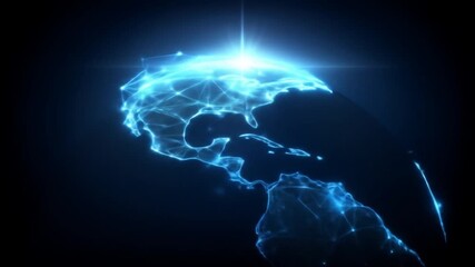 Abstract digital world globe illustration in futuristic blue light - Powered by Adobe