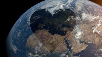 Heart-shaped view of Earth against a dark space