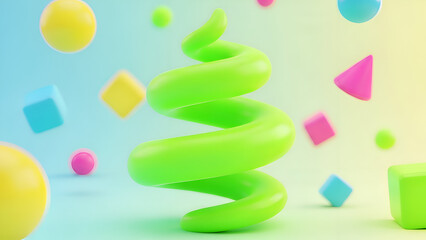 Abstract 3d spiral with geometric shapes isolated on transparent background