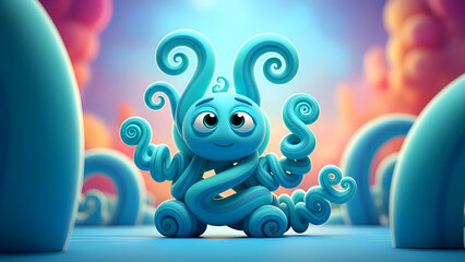 Cartoon octopus character isolated on transparent background