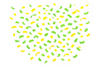 Falling yellow and green confetti celebrating success, party, or abstract event on transparent background