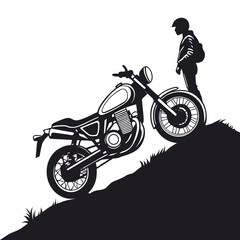 Fototapeta premium Man admiring motorcycle on hill