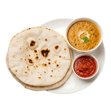 Plate of roti with lentil and tomato sauce