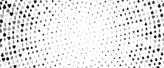 Light Silver, Gray vector pattern with symbol of cards. Glitter abstract sketch with isolated symbols of playing cards. Pattern for ads of parties, events in Vegas.