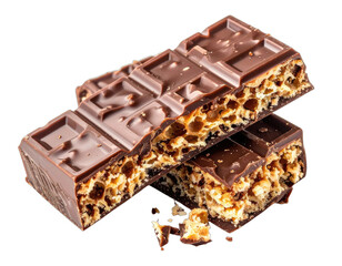 Close-up of a stacked, partially broken confection. Reveals airy center and chocolate exterior