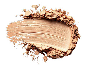 Close-up of a smear and crumble of beige cosmetic product, isolated on black