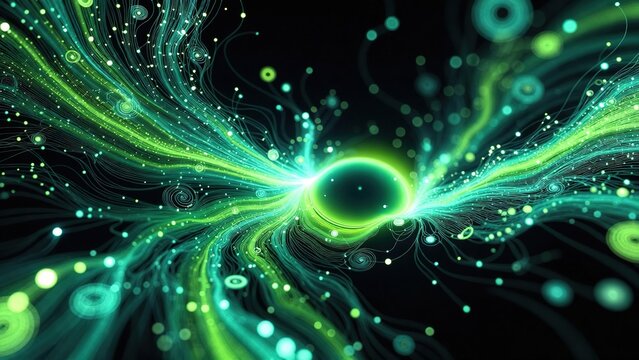 Abstract futuristic data flow with glowing green - Powered by Adobe