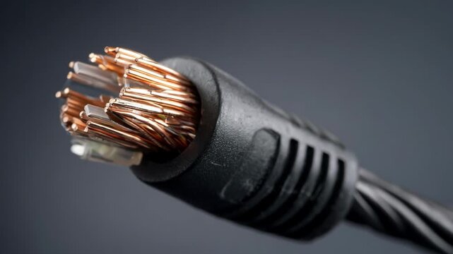 Medium shot of CAT5 style twisted pair cables emphasizing the connector end and copper wiring for basic networking setups