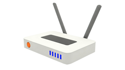 Modern White Wi-Fi Router with Antennas and LED Indicators