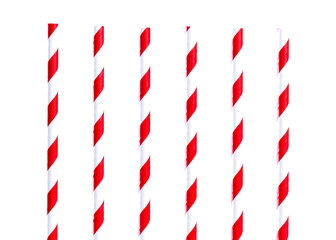 Red and white striped paper straws isolated on white background