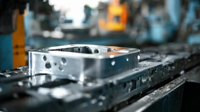 Medium shot of aluminum stamping machine creating lightweight vehicle body parts emphasizing durability and corrosion resistance.