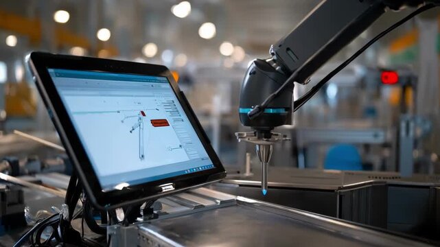 Medium shot of laserguided inspection with visible documentation process focusing on seamless integration of speed and precision in quality checks