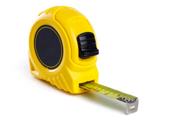 Yellow measuring tape isolated on white background