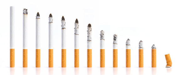 Stages of cigarette burning showing smoking progression