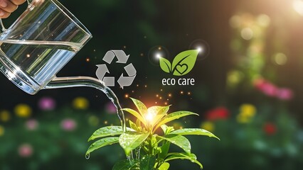 Nurturing new life a hand pours water onto a sprouting plant symbolizing growth and sustainability